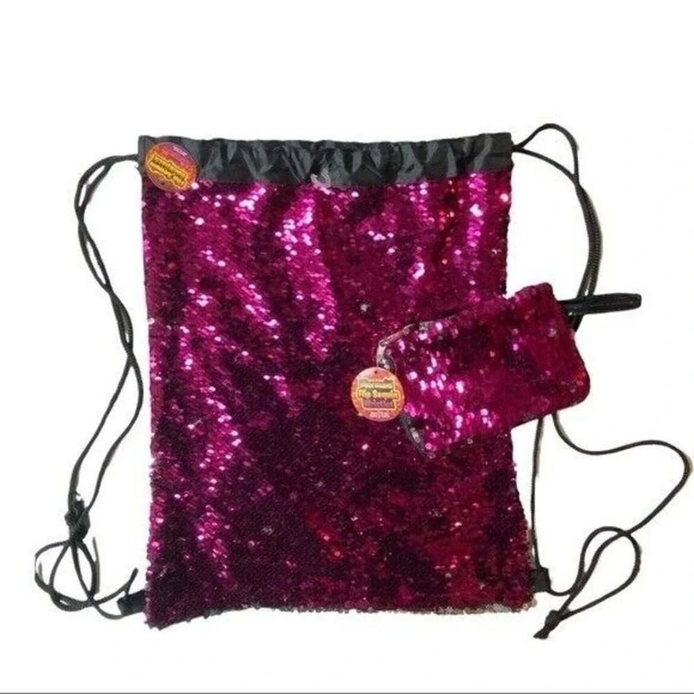 James Paul Kids Pink Silver Flip Sequin Backpack‎ Wristlet 2Pc Mermaid New